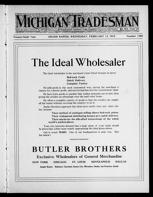 Michigan tradesman. Vol. 29 no. 1482 (1912 February 14)