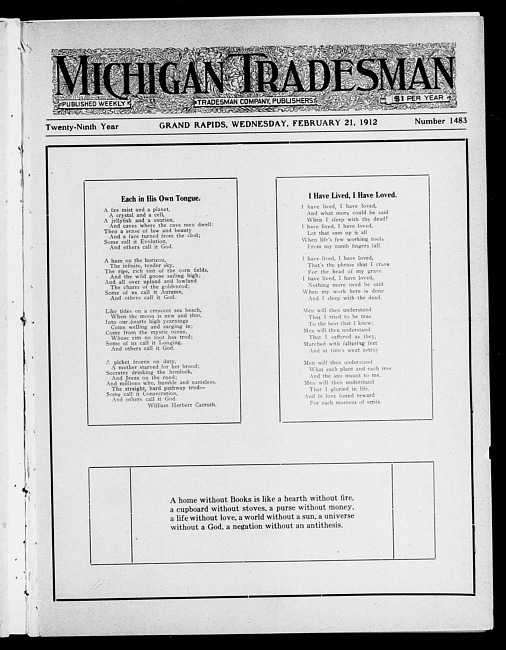 Michigan tradesman. Vol. 29 no. 1483 (1912 February 21)