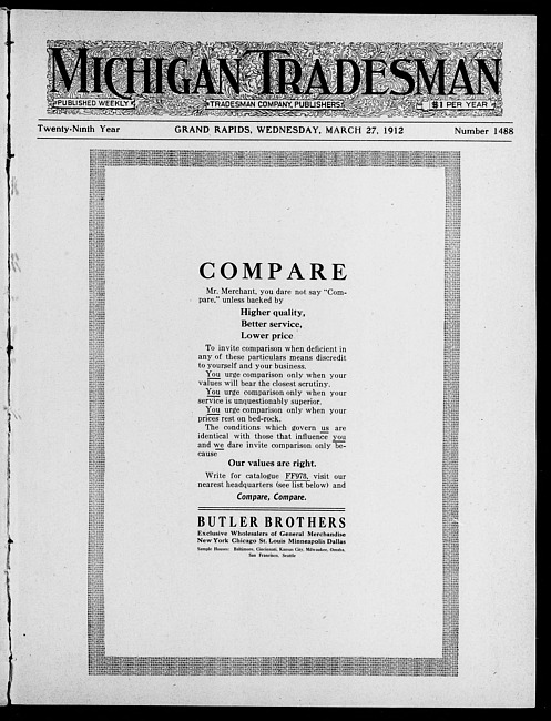 Michigan tradesman. Vol. 29 no. 1488 (1912 March 27)