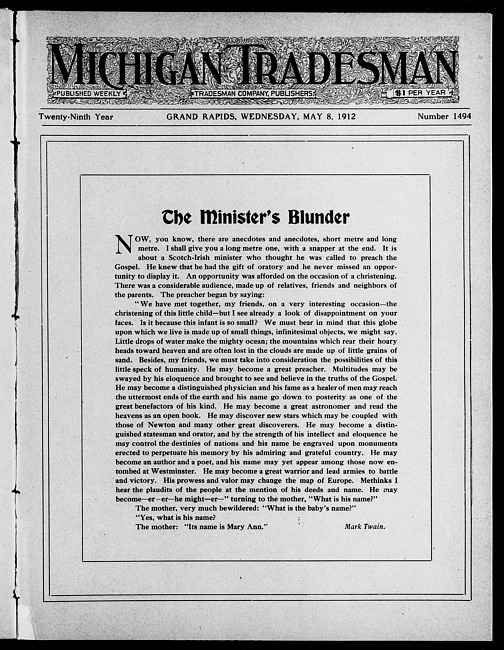 Michigan tradesman. Vol. 29 no. 1494 (1912 May 8)