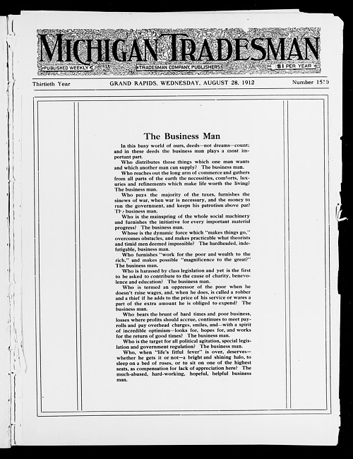 Michigan tradesman. Vol. 30 no. 1510 (1912 August 28)