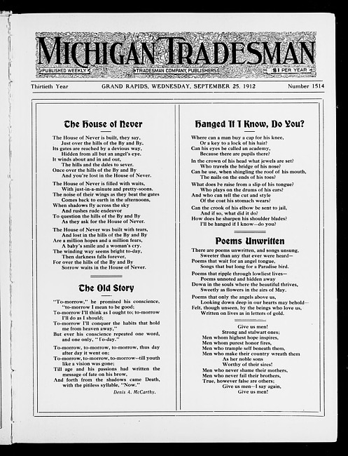 Michigan tradesman. Vol. 30 no. 1514 (1912 September 25)