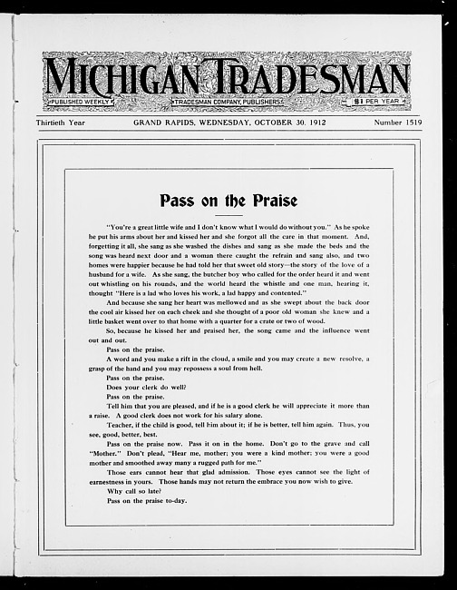 Michigan tradesman. Vol. 30 no. 1519 (1912 October 23)