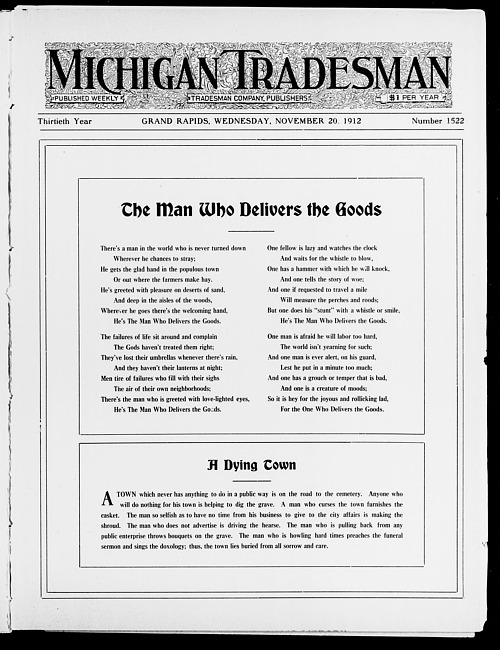 Michigan tradesman. Vol. 30 no. 1522 (1912 November 20)