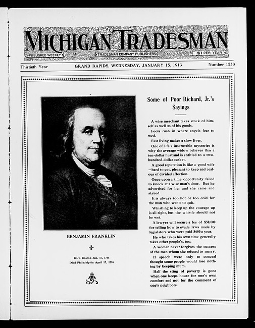 Michigan tradesman. Vol. 30 no. 1530 (1913 January 15)