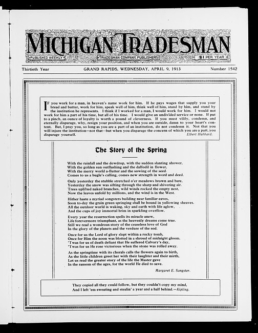 Michigan tradesman. Vol. 30 no. 1542 (1913 April 9)