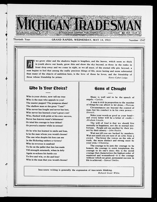 Michigan tradesman. Vol. 30 no. 1547 (1913 May 14)