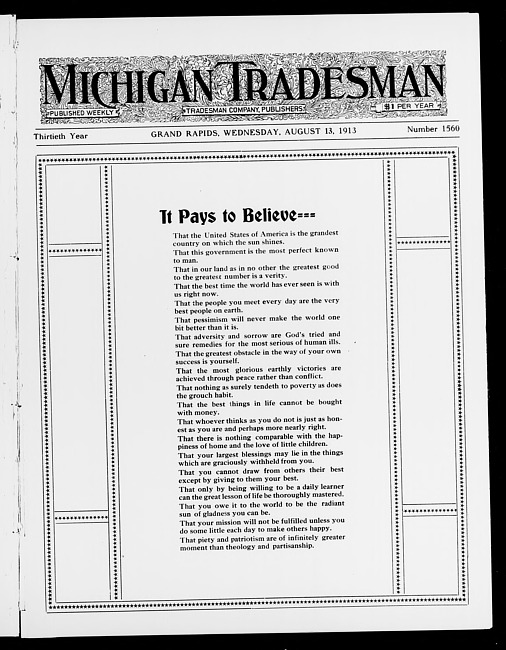 Michigan tradesman. Vol. 30 no. 1560 (1913 August 13)