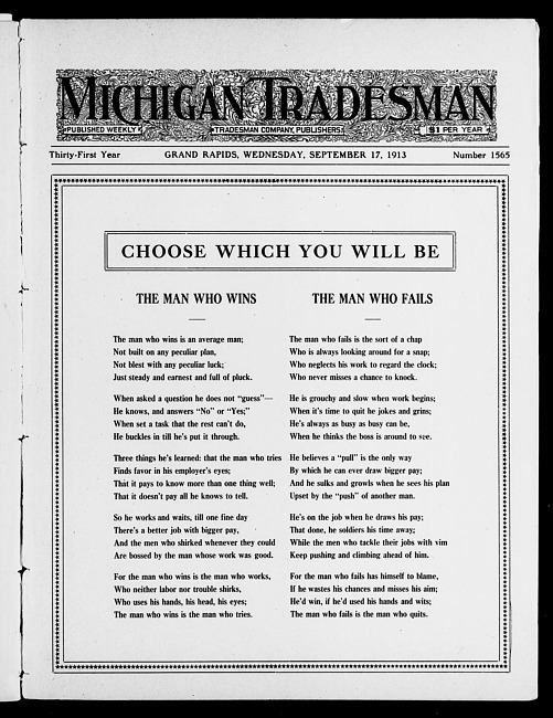 Michigan tradesman. Vol. 31 no. 1565 (1913 September 17)