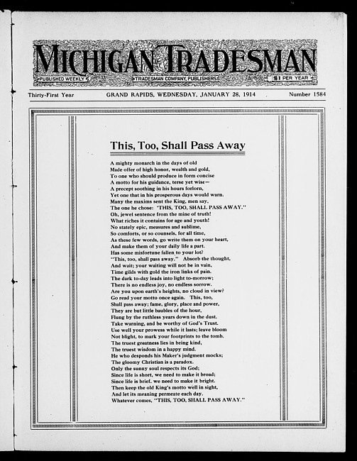 Michigan tradesman. Vol. 31 no. 1584 (1914 January 28)
