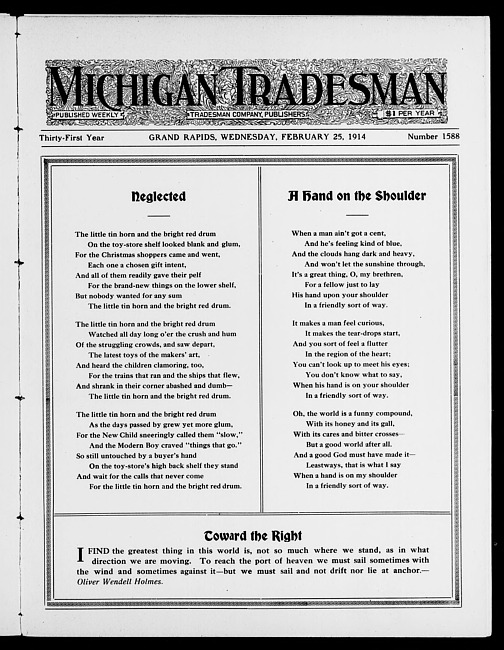 Michigan tradesman. Vol. 31 no. 1588 (1914 February 25)