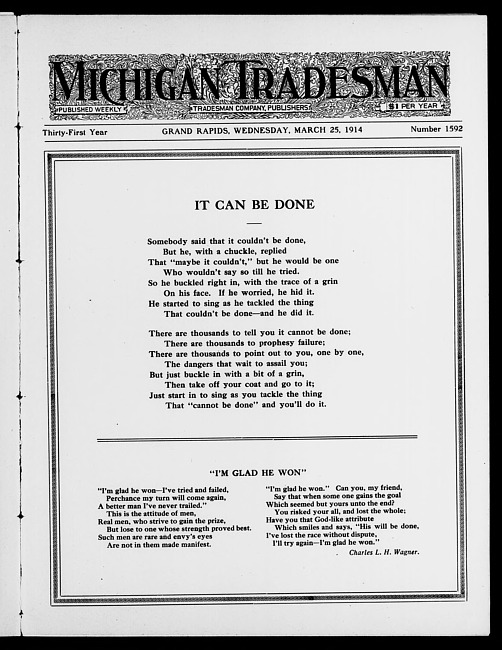 Michigan tradesman. Vol. 31 no. 1592 (1914 March 25)