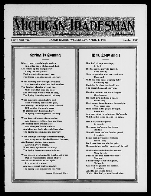 Michigan tradesman. Vol. 31 no. 1593 (1914 April 1)