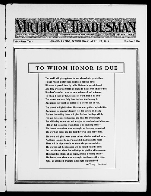 Michigan tradesman. Vol. 31 no. 1596 (1914 April 22)