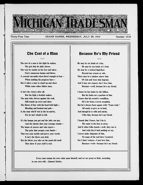 Michigan tradesman. Vol. 31 no. 1610 (1914 July 29)