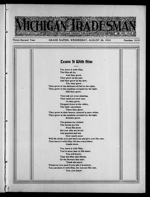 Michigan tradesman. Vol. 32 no. 1614 (1914 August 26)