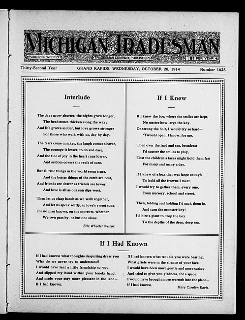 Michigan tradesman. Vol. 32 no. 1623 (1914 October 28)