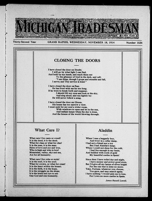 Michigan tradesman. Vol. 32 no. 1626 (1914 November 18)