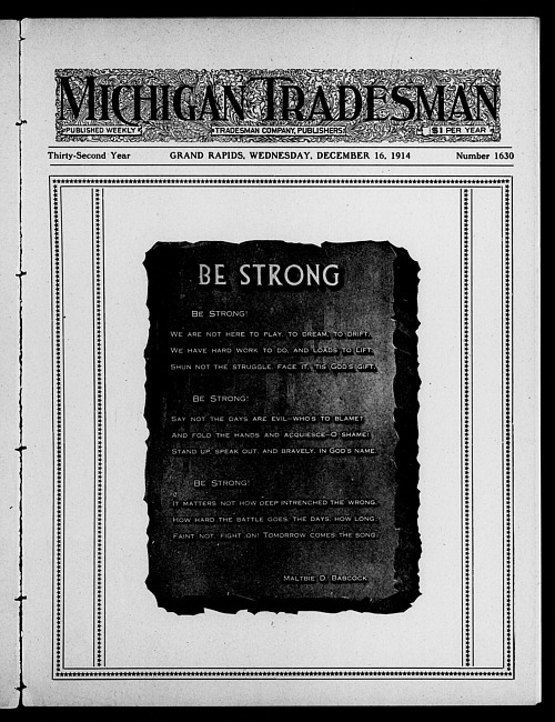 Michigan tradesman. Vol. 32 no. 1630 (1914 December 16)