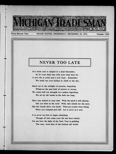 Michigan tradesman. Vol. 32 no. 1632 (1914 December 30)