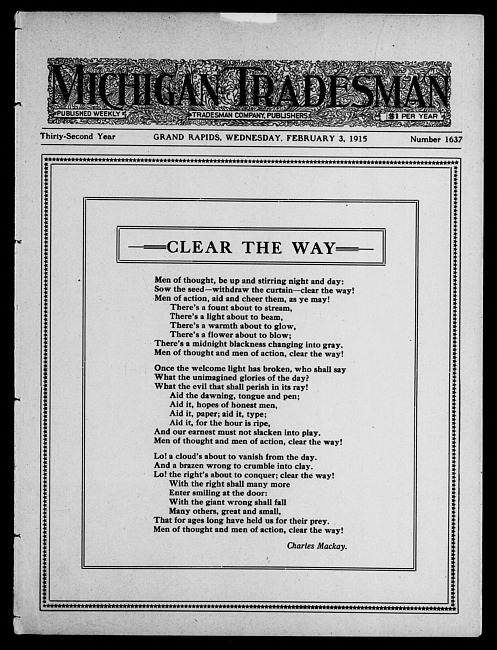 Michigan tradesman. Vol. 32 no. 1637 (1915 February 3)