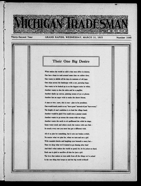 Michigan tradesman. Vol. 32 no. 1645 (1915 March 31)
