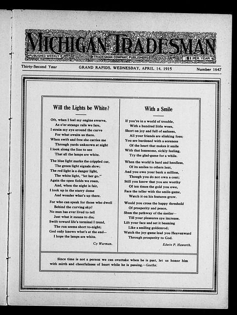 Michigan tradesman. Vol. 32 no. 1647 (1915 April 14)