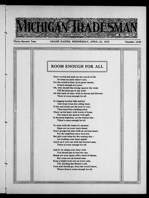 Michigan tradesman. Vol. 32 no. 1648 (1915 April 21)