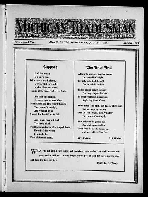 Michigan tradesman. Vol. 32 no. 1660 (1915 July 14)