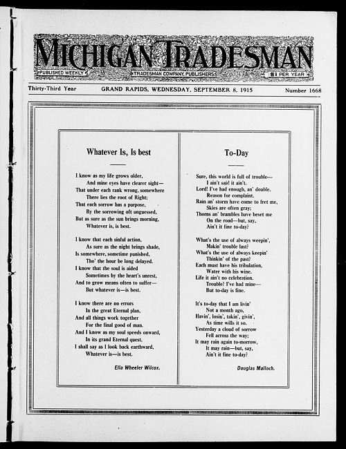 Michigan tradesman. Vol. 33 no. 1668 (1915 September 8)