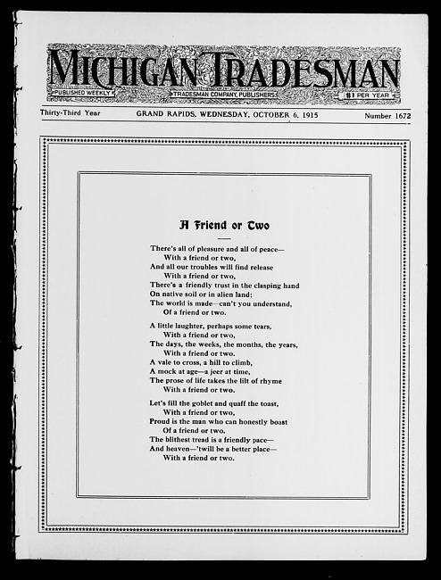 Michigan tradesman. Vol. 33 no. 1672 (1915 October 6)