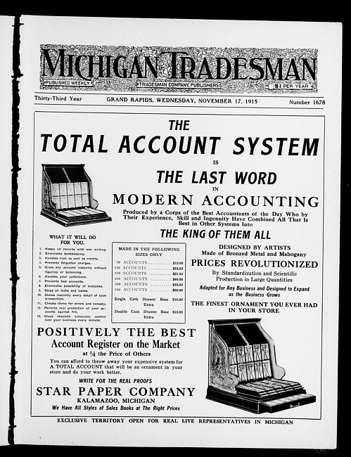 Michigan tradesman. Vol. 33 no. 1678 (1915 November 17)