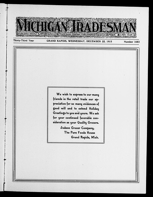 Michigan tradesman. Vol. 33 no. 1683 (1915 December 22)