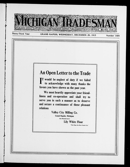 Michigan tradesman. Vol. 33 no. 1684 (1915 December 29)