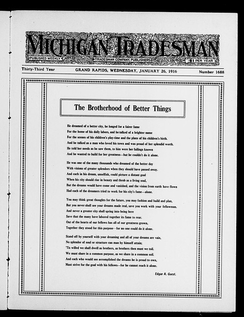 Michigan tradesman. Vol. 33 no. 1688 (1916 January 26)
