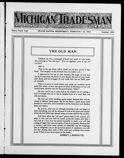 Michigan tradesman. Vol. 33 no. 1691 (1916 February 16)