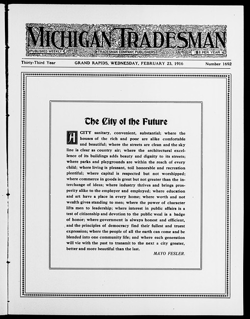 Michigan tradesman. Vol. 33 no. 1692 (1916 February 23)