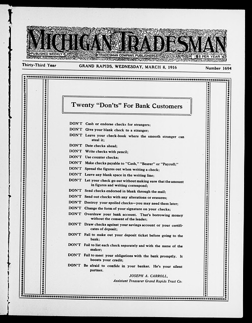 Michigan tradesman. Vol. 33 no. 1694 (1916 March 8)