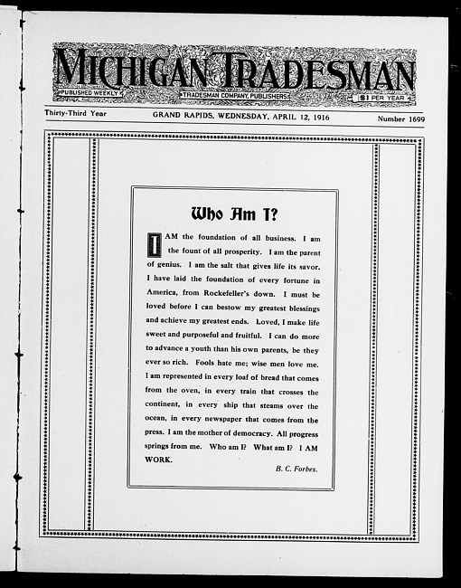 Michigan tradesman. Vol. 33 no. 1699 (1916 April 12)