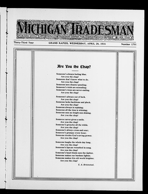 Michigan tradesman. Vol. 33 no. 1701 (1916 April 26)