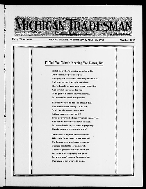 Michigan tradesman. Vol. 33 no. 1703 (1916 May 10)