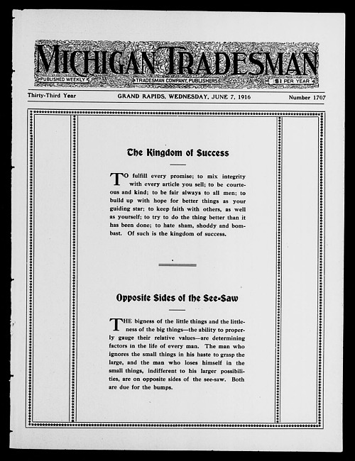 Michigan tradesman. Vol. 33 no. 1707 (1916 June 7)