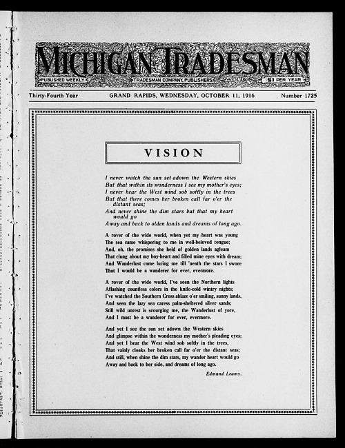 Michigan tradesman. Vol. 34 no. 1725 (1916 October 11)