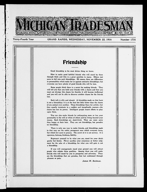 Michigan tradesman. Vol. 34 no. 1731 (1916 November 22)