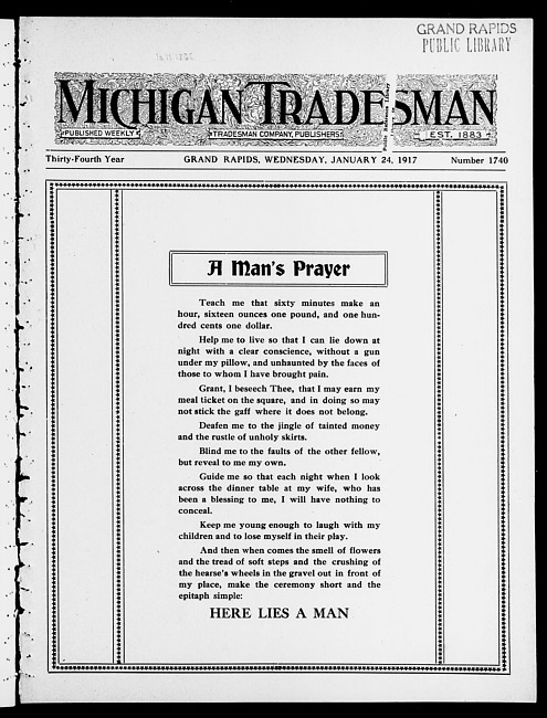 Michigan tradesman. Vol. 34 no. 1740 (1917 January 24)