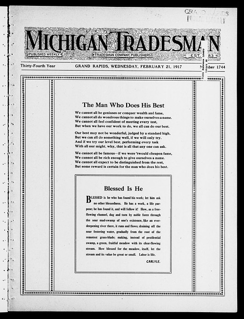 Michigan tradesman. Vol. 34 no. 1744 (1917 February 21)