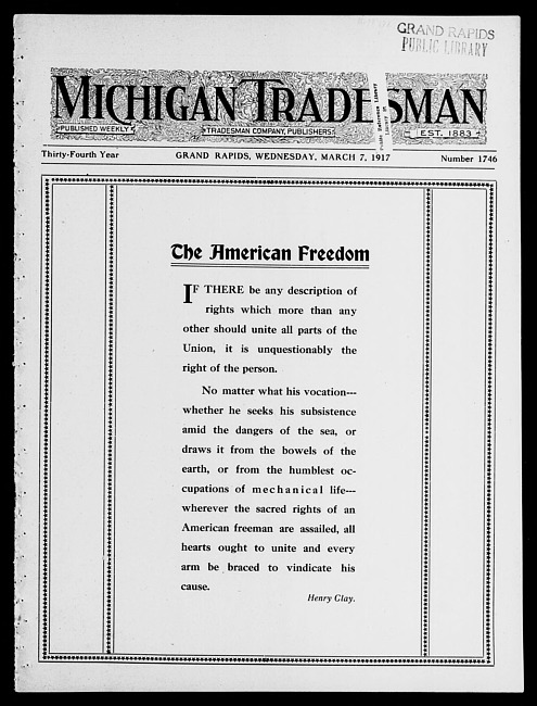 Michigan tradesman. Vol. 34 no. 1746 (1917 March 7)