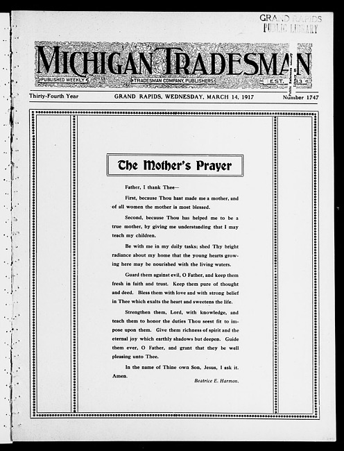 Michigan tradesman. Vol. 34 no. 1747 (1917 March 14)