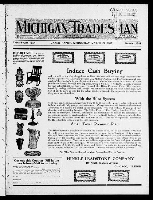 Michigan tradesman. Vol. 34 no. 1748 (1917 March 21)