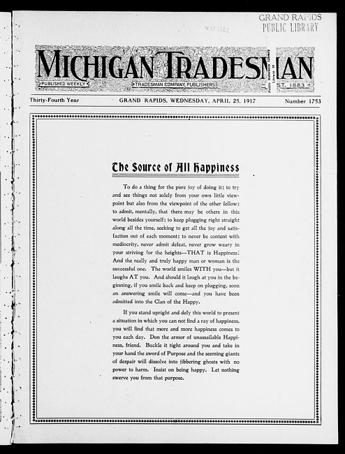 Michigan tradesman. Vol. 34 no. 1753 (1917 April 25)